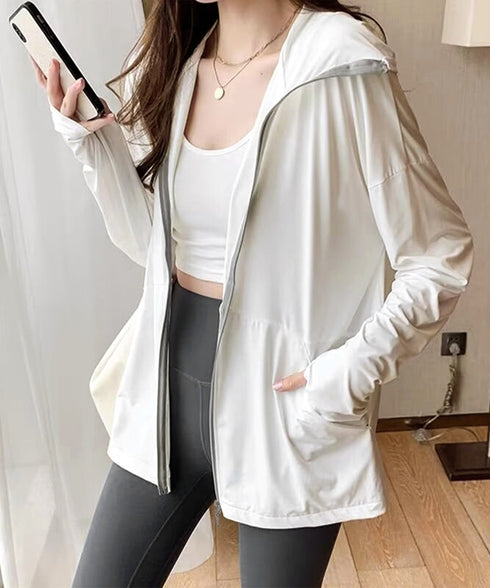 UV対策パーカー 冷感タッチカーディガン フード付き 指穴付きアウター 涼しい オーバーサイズ ジップアップトップス 紫外線対策羽織り 日焼け止めラッシュパーカー 83LIULIUB-001